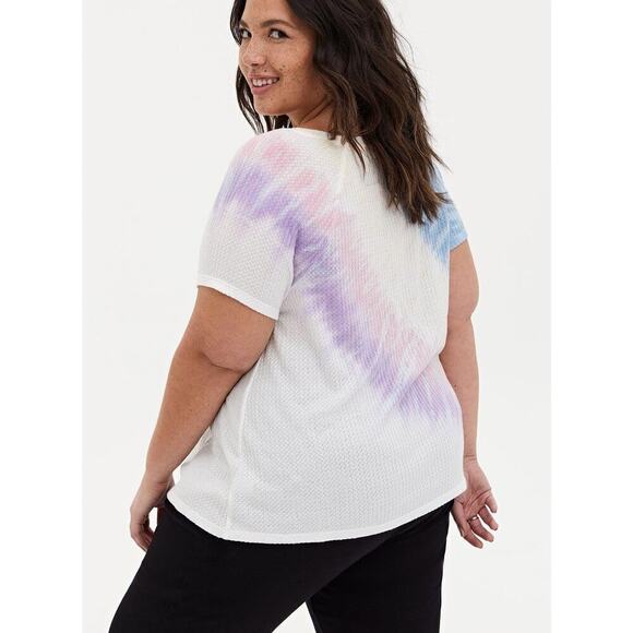Torrid Plus Size 2X Classic Fit Waffle Crew Neck Raglan Tee Top Tie Dye - Picture 2 of 7